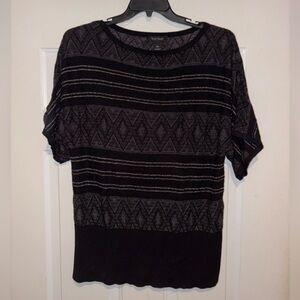 White House Black Market WHBM Black/Metallic Short Sleeve Lightweight Sweater